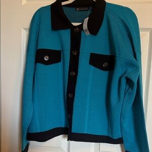 New York & Company Teal and Black Cardigan Sweater